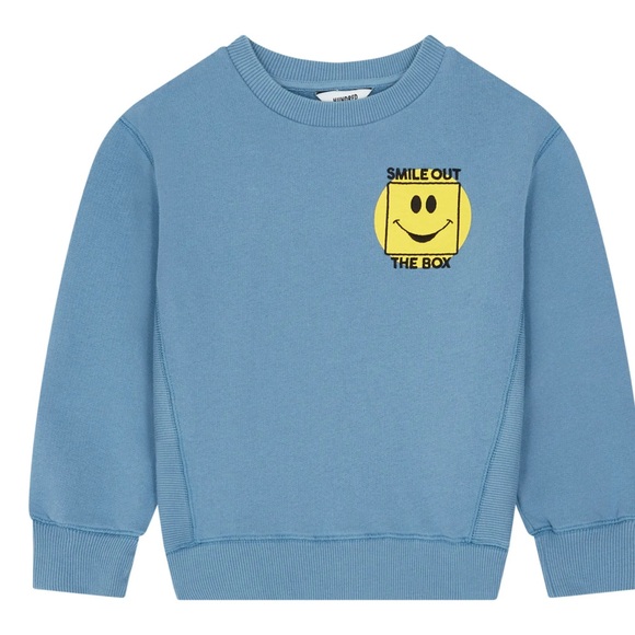 Hundred Pieces Blue Sweatshirt with Yellow Smile Patch - Picture 1 of 12